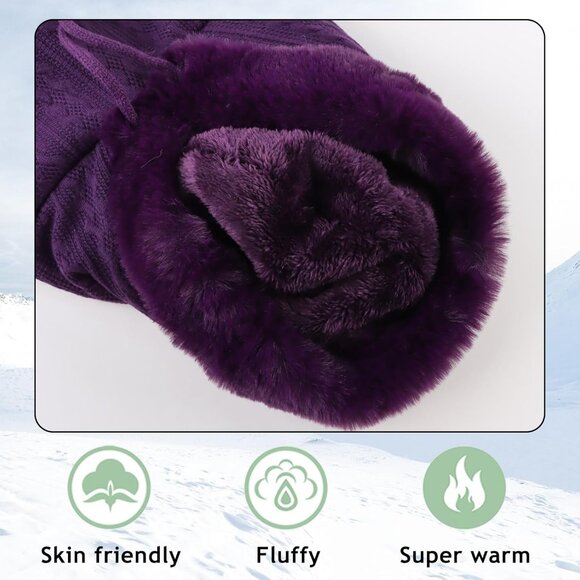 Women Purple Polyester Warm Thick Fluff Beanie Adult Neck Face Winter Balaclava - Picture 5 of 7